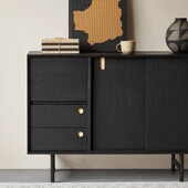 侘寂风家具实木餐边柜黑色茶水柜客厅置物柜收纳柜白蜡木玄关柜斗