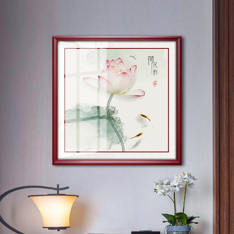 淡雅荷花装饰画新中式入户玄关挂画镇宅招财画餐厅走廊过道墙壁画图片