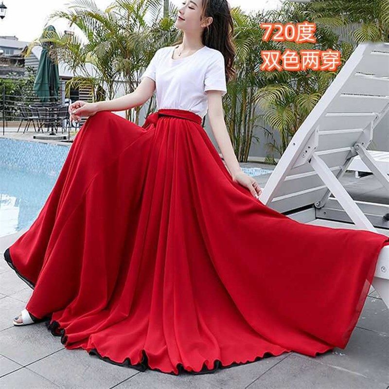 720度大摆裙双层双色可两面穿雪纺长裙跳舞半身裙广场跳舞长裙,女装/女士精品,半身裙,淘宝优惠券,粉丝福利购,淘宝优惠卷