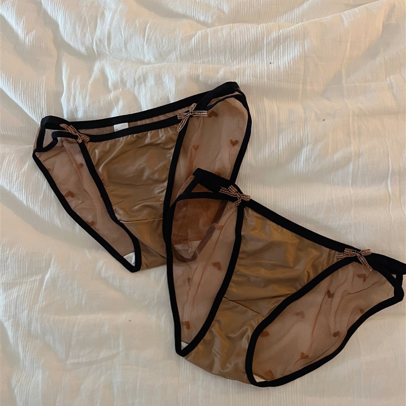 法式细致柔软蕾丝性感内裤女网纱蝴蝶结三角裤低腰轻薄丝滑少女
