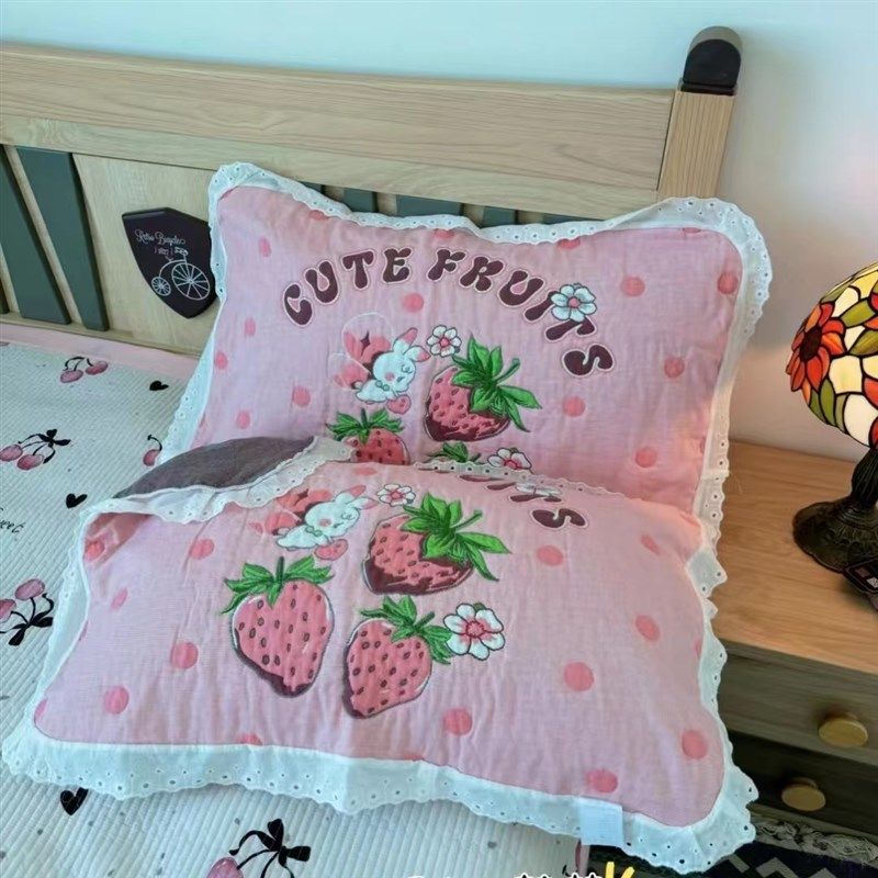 一对装纯棉枕巾泡芙枕巾蕾丝成人全棉枕巾柔软舒适,床上用品,枕套,淘宝优惠券,粉丝福利购,淘宝优惠卷