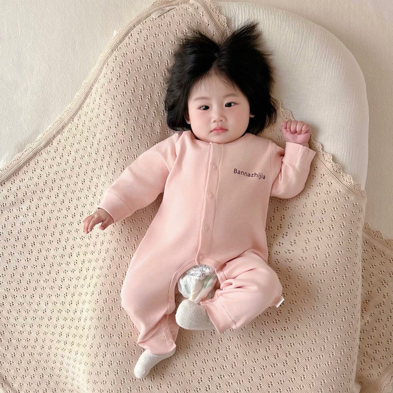 班纳之家婴儿衣服纯棉春秋无骨新生儿开档连体衣男女宝宝连身爬服