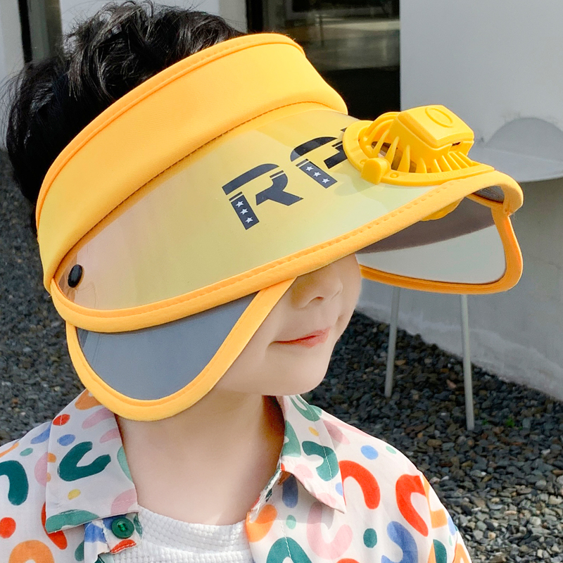 儿童防晒帽男童夏季大帽檐带风扇空顶遮阳帽户外女童亲子款太阳帽