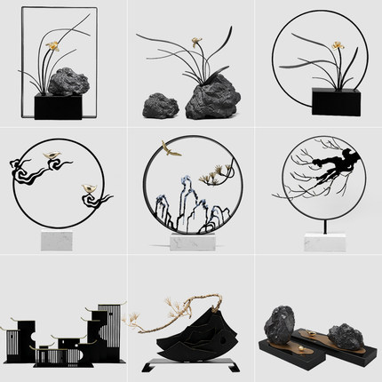 新中式创意铁艺家居摆设客厅酒柜玄关电视柜摆件办公室软装饰品