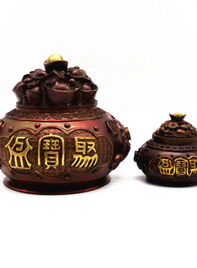 纯铜聚宝盆摆件桌面带盖开盖招财聚财五路财神聚宝盆家居客厅礼品