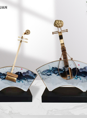 客厅摆件简约精美金属琵琶摆件电镀拉丝防锈防潮金属家装饰品摆件