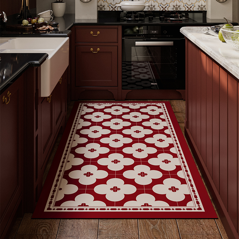 芭娅复古花厨房矽藻泥吸水地垫防滑防油可擦家用脚垫耐脏皮革地毯