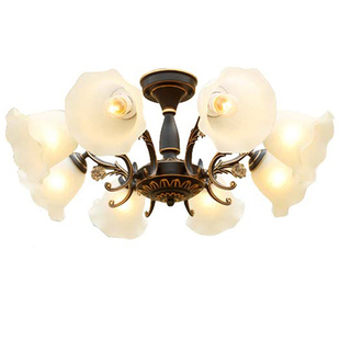 欧式客厅餐厅吸吊两用灯美式乡村复古灯卧室灯田园灯玻璃灯罩吊灯