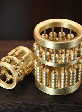 黄铜珠算笔筒摆件家居办公室摆件算盘黄铜笔筒桌面装饰品摆件