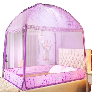 加密加高蒙古包蚊帐三开门1.5m床双人有底1.8米蚊帐支架送风扇