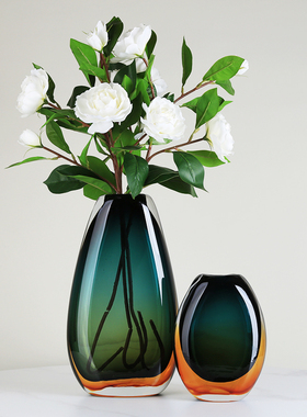 轻奢琉璃彩色花瓶摆件客厅餐桌样板间售楼处玻璃森林黄昏插花花器