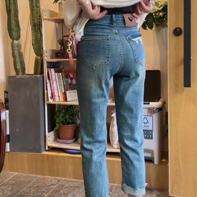 梨形身材破洞直筒牛仔裤女夏季薄款胖妹妹高腰显瘦烟管弹力九分裤,女装/女士精品,大码裤装,淘宝优惠券,粉丝福利购,淘宝优惠卷