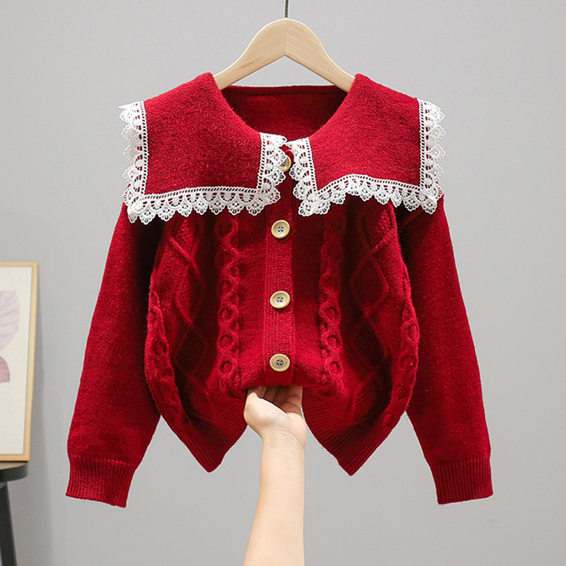 女童外套春秋款2023新款秋季儿童开衫毛衣大童女孩针织外搭上衣冬