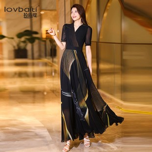 黑色连衣裙夏季2024新款女装高级感显瘦裙子夏天飘逸雪纺长裙862