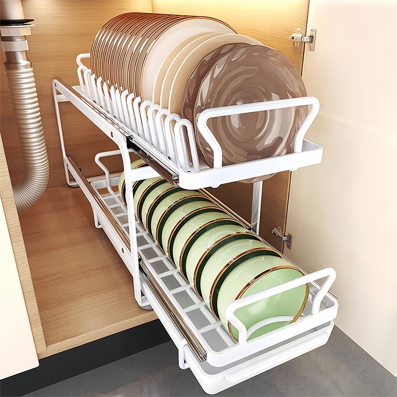 厨房沥水碗碟置物架橱柜内静音抽屉拉篮式台面盘子餐具收纳架碗架