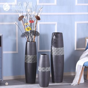 客厅黑色北欧风格花瓶干花组合 陶瓷个性黑摆件插花大号落地瓶子
