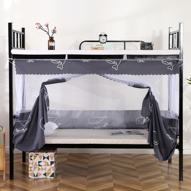 宿舍蚊帐加密学生上下铺寝室单人床0.9m1L.2米床幔防尘顶单门帐纱