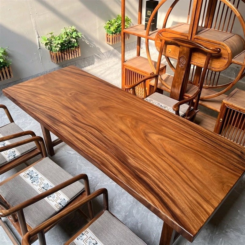 南美胡桃木大板茶台实木办公w桌餐桌书桌整套桌椅茶几组合整板实