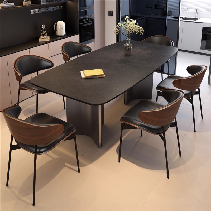 意式极简小户型长方形家用客w厅现代简约岩板餐桌轻奢组合实木桌