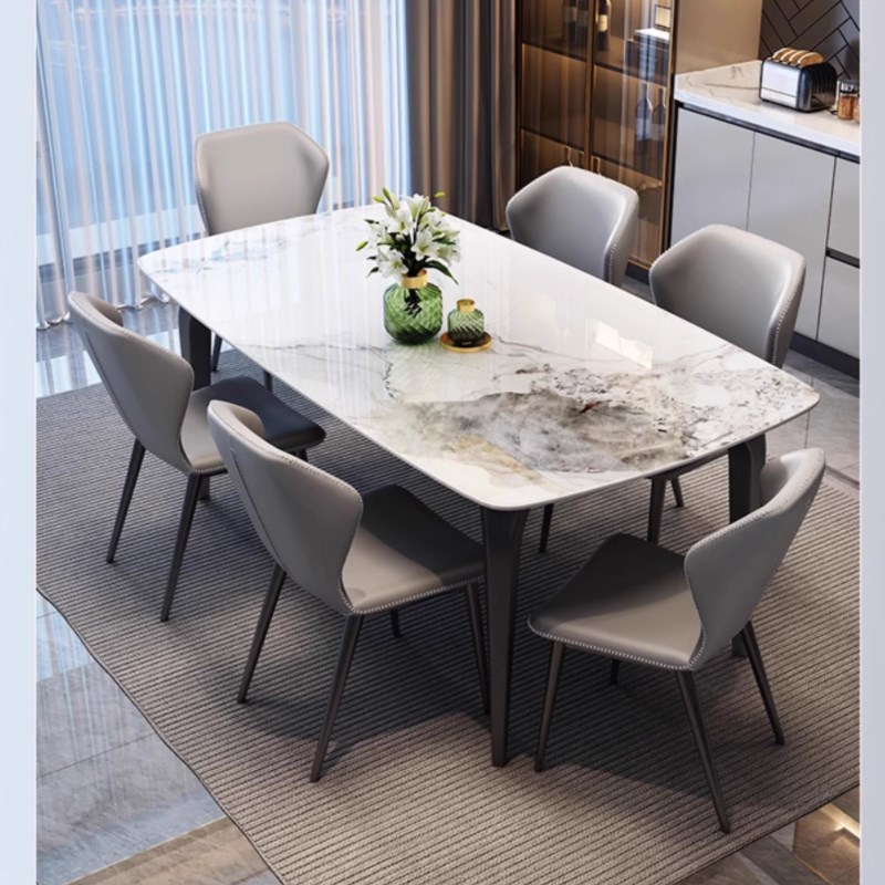 轻奢亮光岩板餐桌椅组合现代简约意D式长方形西餐桌极简家用小户