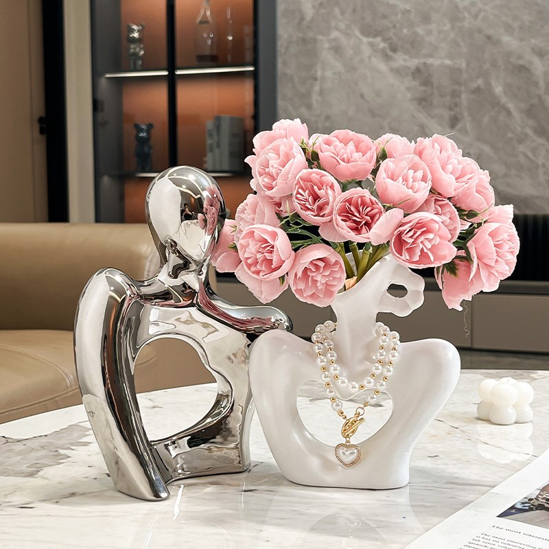 轻奢艺术人物陶瓷花瓶摆件客厅电视柜插花花器酒柜现Y代家居装饰