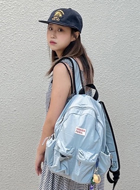 MASMARULEZ正品迷你双肩包百搭防水尼龙书包双口袋大容量背包卡其