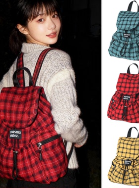 MASMARULEZ正品新款迷你格子双肩包轻便大容量百搭通勤尼龙小背包