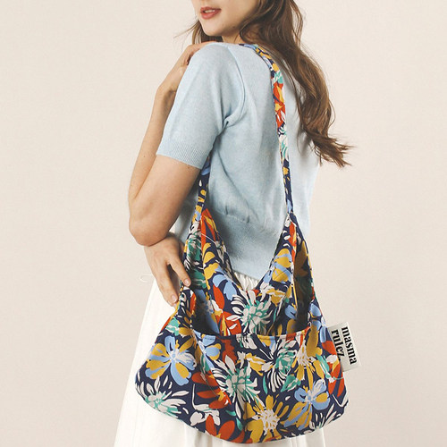 MASMARULEZ韩国正品现货植物花卉印花帆布包旅游单肩包布包购物袋