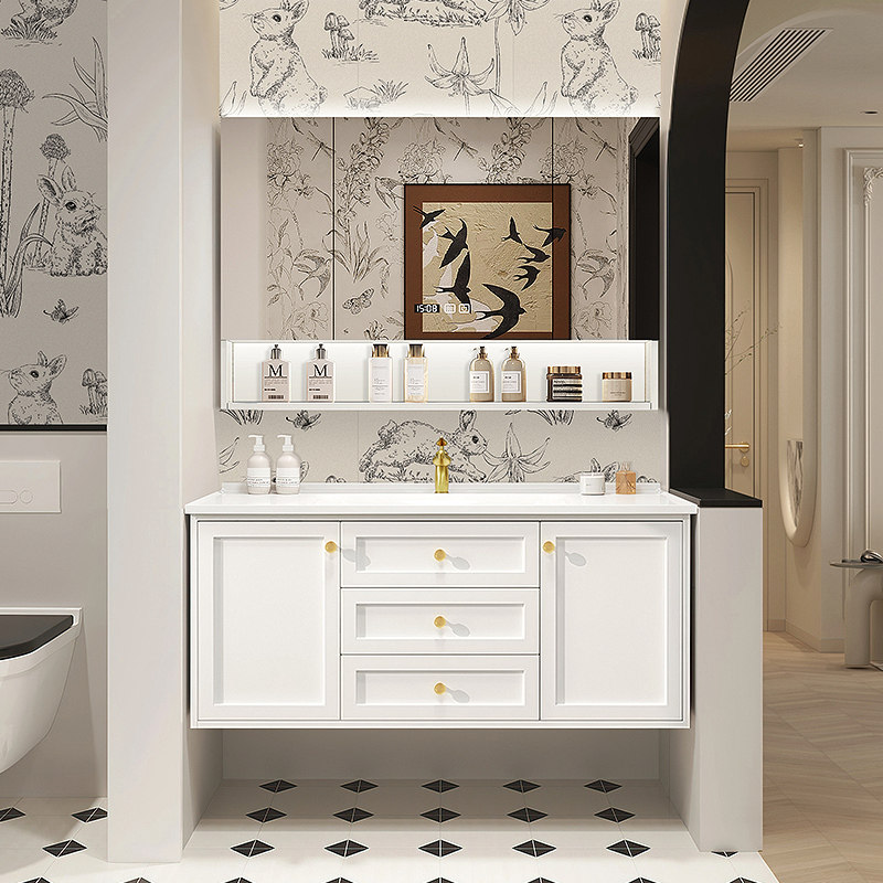 新款法式实木烤漆奶油风陶瓷一体盆浴室柜镜柜洗手洗脸盆柜洗漱台,家装主材,浴室柜组合,淘宝优惠券,粉丝福利购,淘宝优惠卷