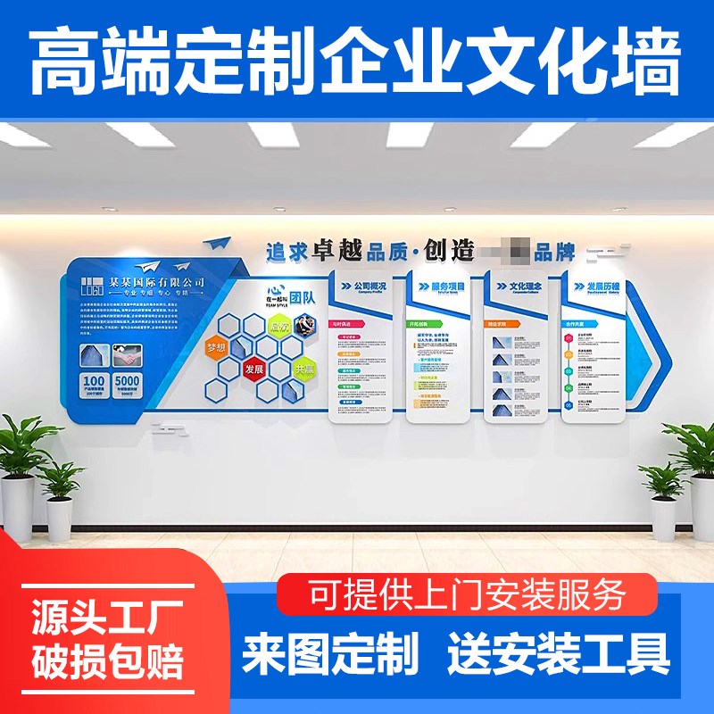 团队风采励志文化墙贴装饰会议室背景墙面公司企业简介形象墙设计