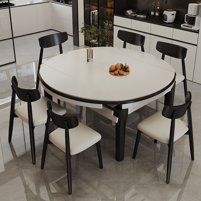 实木岩板餐桌椅组合2025新款简约小户型家用伸缩饭桌可变圆桌椅子