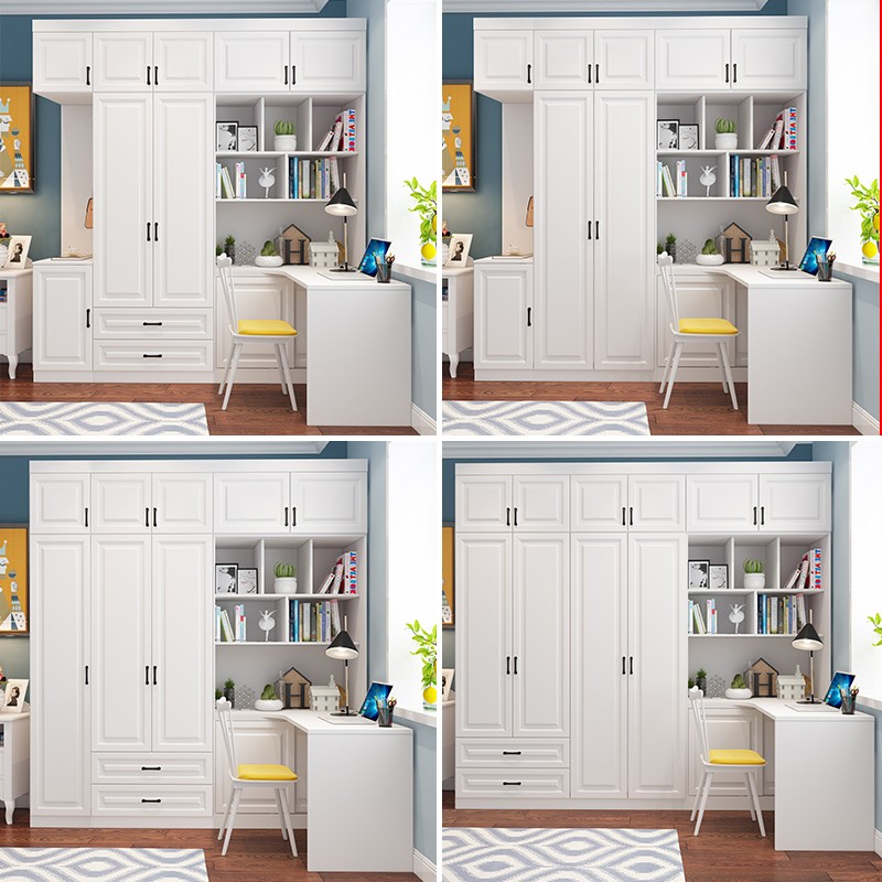 转角连体书桌通顶四门一体柜家用现代电脑桌学习桌子