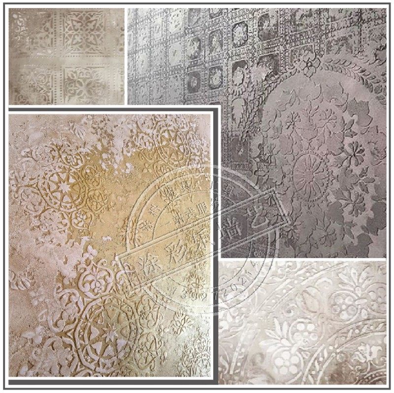 叙利亚风格镂空印花模具硅藻泥质感艺术涂料漆复古残缺天花纹造旧