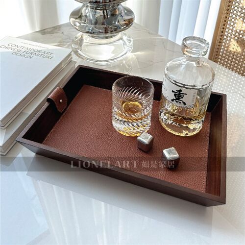 如是托盘胡桃木荔枝皮纹斜边托盘下午茶零食桌面收纳托盘礼品礼物