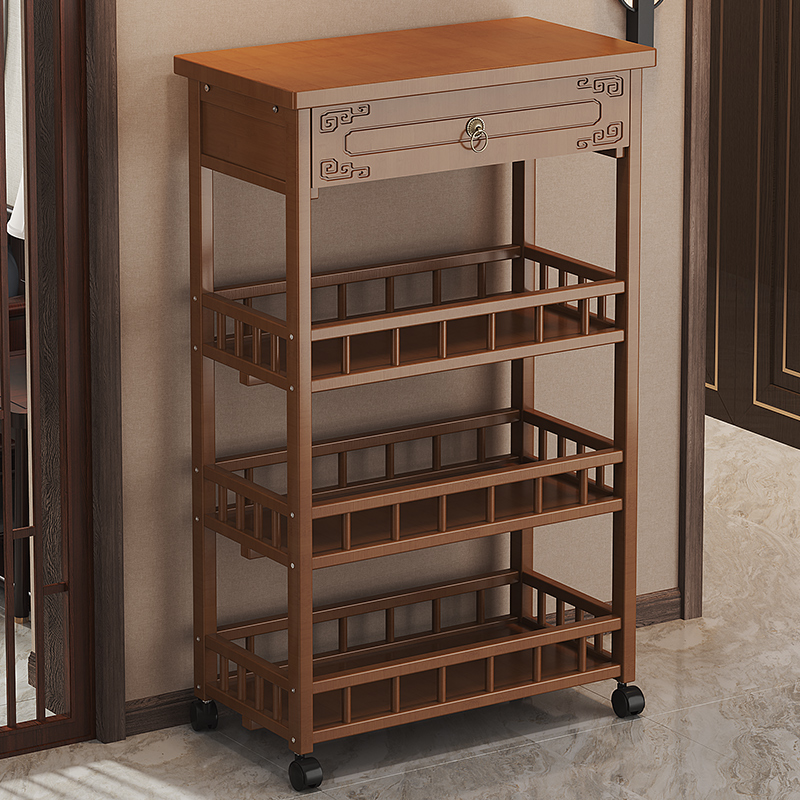可移动多功能中式茶几边几简易推车置物架子茶具茶叶收纳零食调料