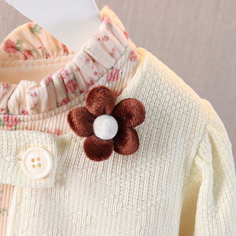 女童碎花连衣裙套装春秋装2024新款女宝宝裙子两件套婴幼儿童装潮