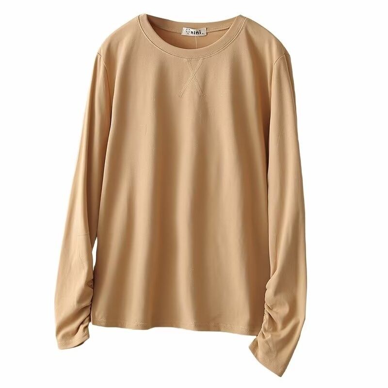 春秋褶皱长袖T恤女新款大码女装胖mm宽松显瘦休闲开叉上衣打底衫,女装/女士精品,大码内搭,淘宝优惠券,粉丝福利购,淘宝优惠卷