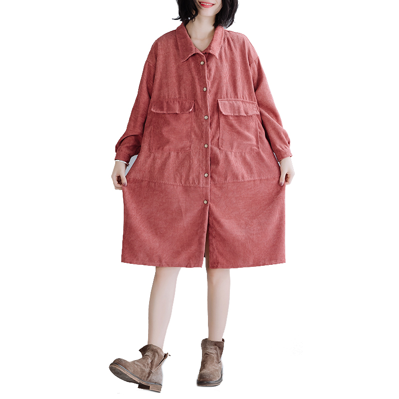 复古港味灯芯绒衬衫女2020秋冬新款宽松大码中长款长袖衬衣外套潮