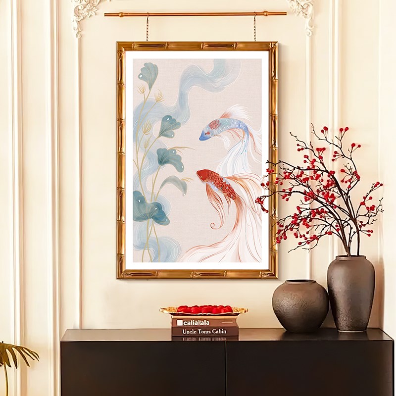盛迪中古装饰画法式中国风挂画鱼客厅玄关中式壁画复古卧室餐厅画图片