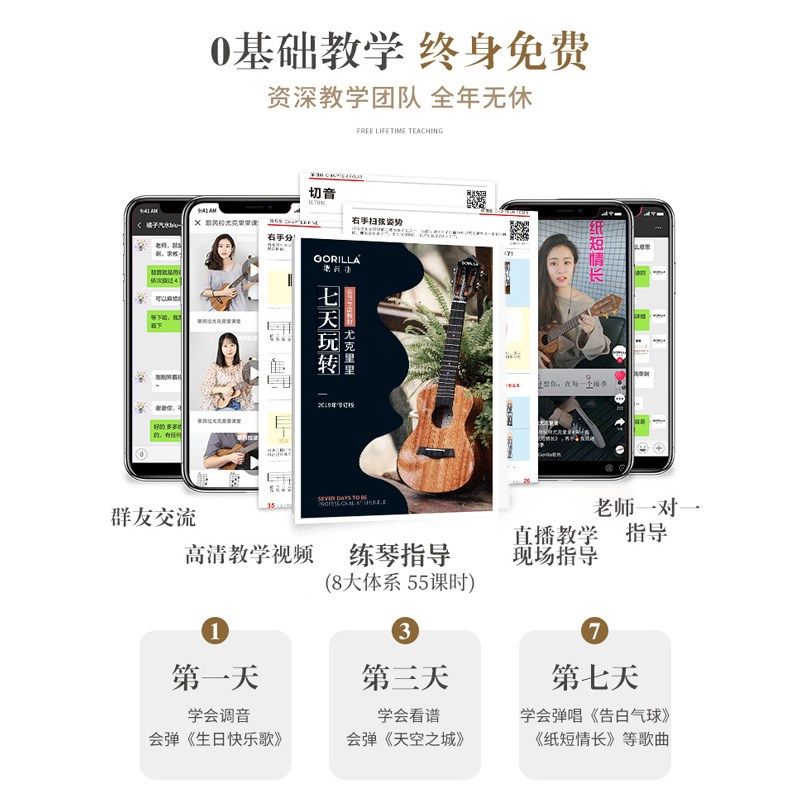 歌芮拉尤克里里女初学者2011R樱落高颜值面背单板小吉他23寸26寸