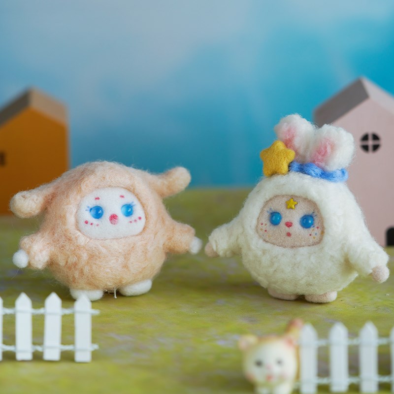 绒绒兔羊毛毡戳戳乐diy材料包情侣手工制作卡通玩偶挂件礼物