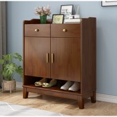 北欧实木鞋 柜储物柜双门 柜透气家用入户门玄关柜大容量带抽屉鞋