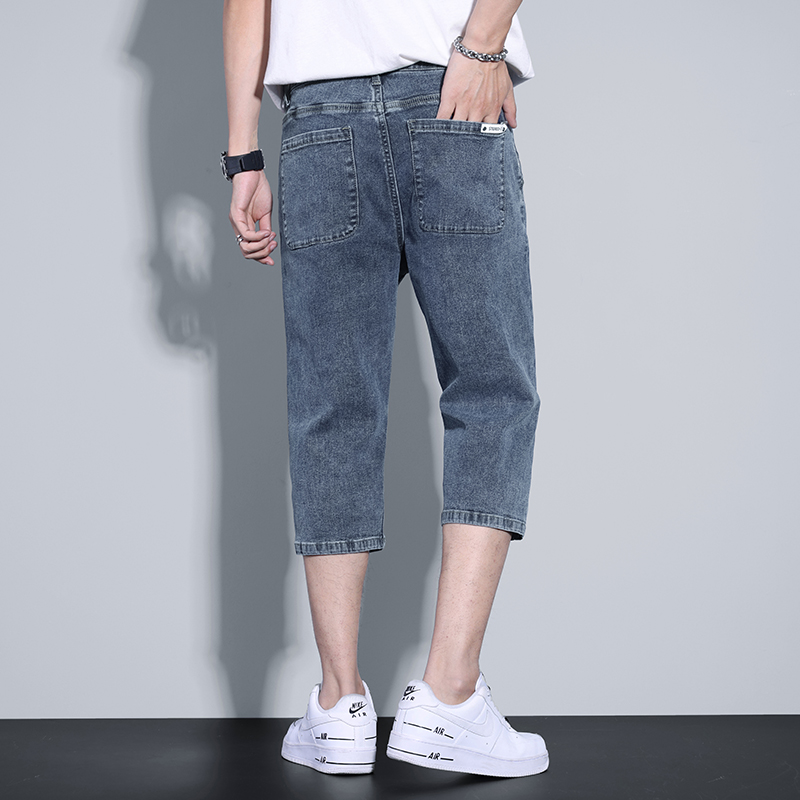 夏季薄款男士牛仔短裤男弹力休闲牛仔裤子男宽松直筒马裤七分中裤