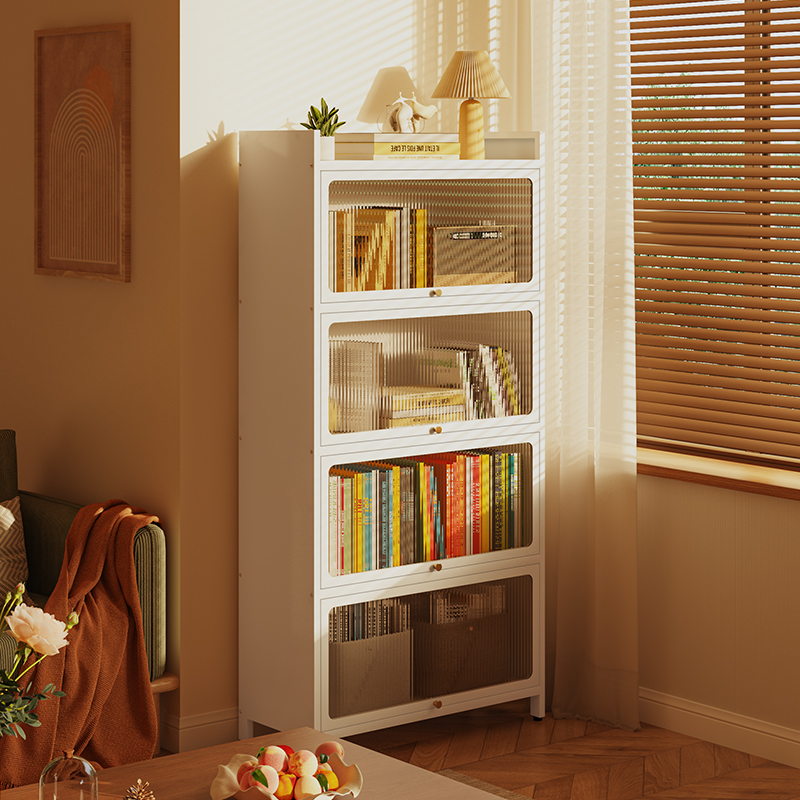 钢制防尘书柜书架落地带门家用客厅儿童靠墙收纳翻门置物架储物柜