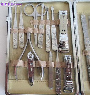 正宗扬州三把刀白钢花纹修甲美甲指甲剪刀钳锉刀18件套装