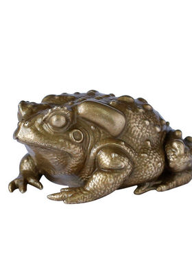 纯黄铜金蟾摆件纯铜实心金钱串蟾蜍手把件创意仿古玩茶宠小铜器