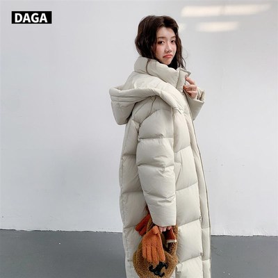 DAGA白色云朵泡芙女士羽绒服冬季2024新款茧型宽松厚外套连帽长款