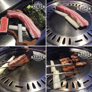 白钢满花烤盘韩式不粘烤盘商用圆形篦子烤肉店专用烤盘炭火烤肉盘