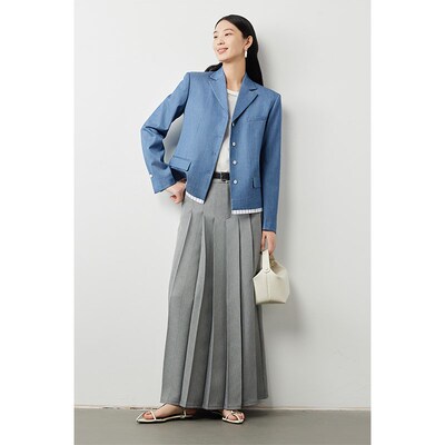 因由 轻熟风立体剪裁西服女显瘦羊毛短款半身裙拼接西装半裙套装