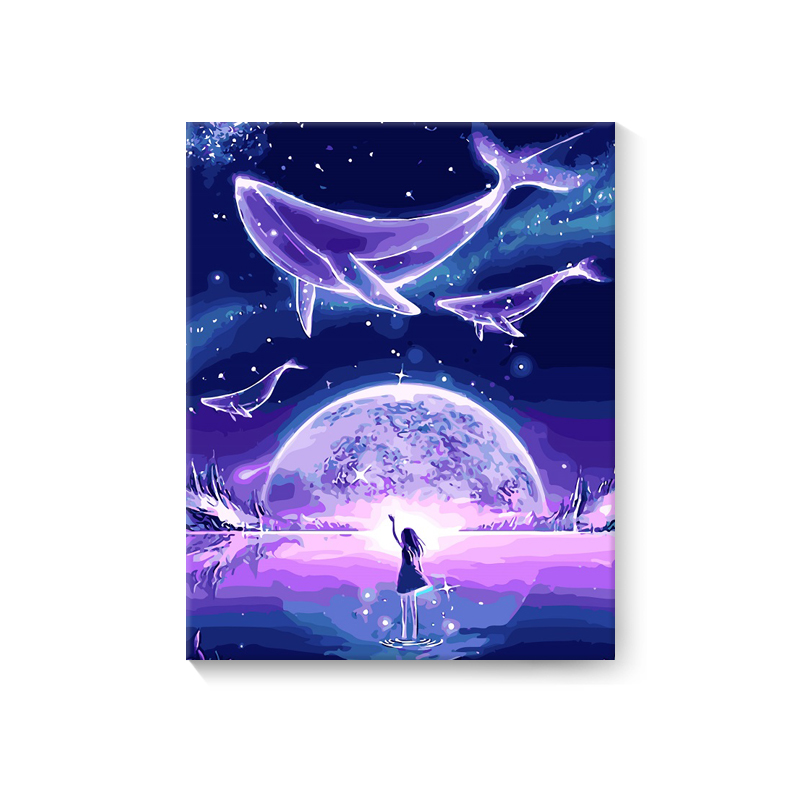 数字油画diy填充卡通动漫人物填色手绘女孩鲸鱼油彩画初学者简单